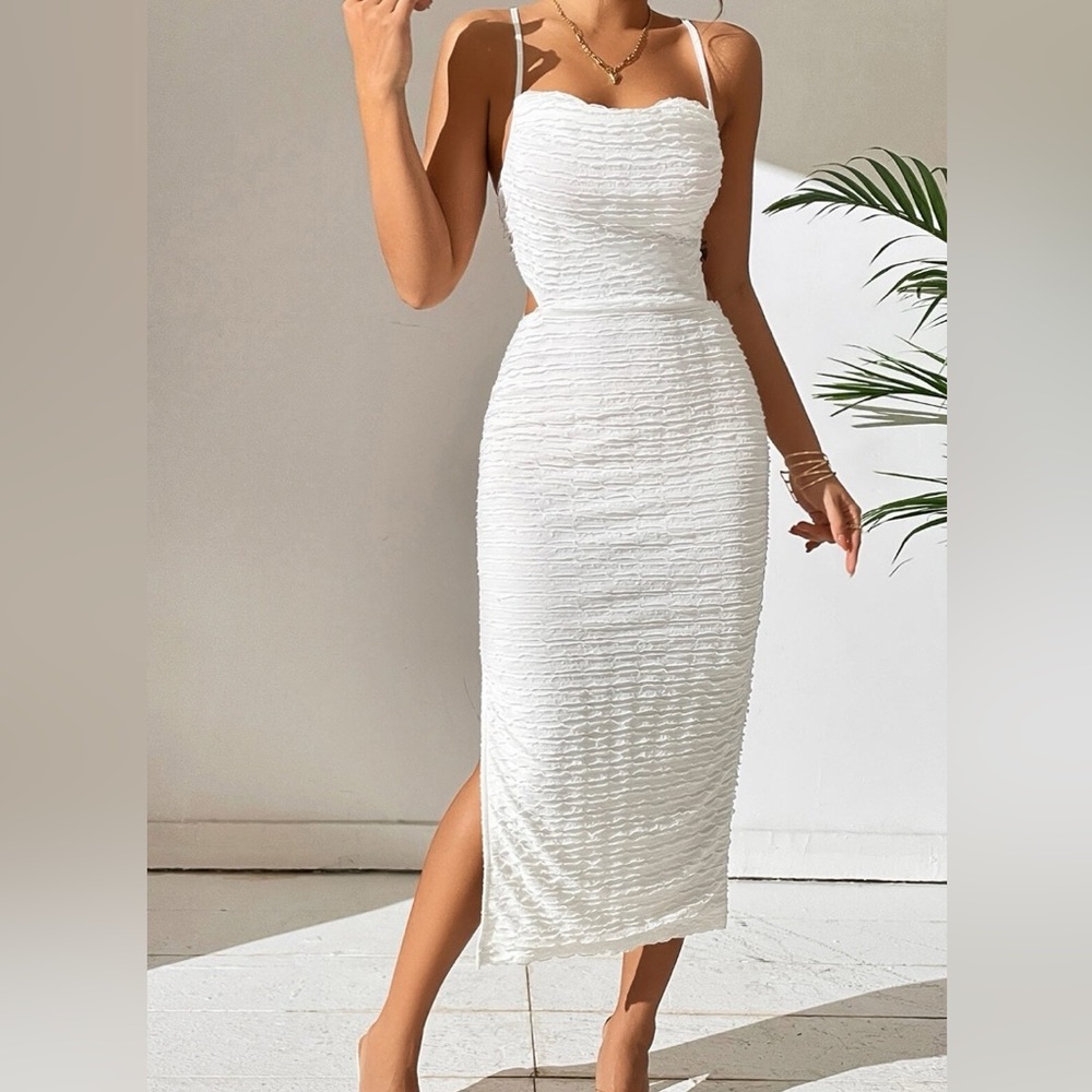 SHEIN open back white slit dress size large